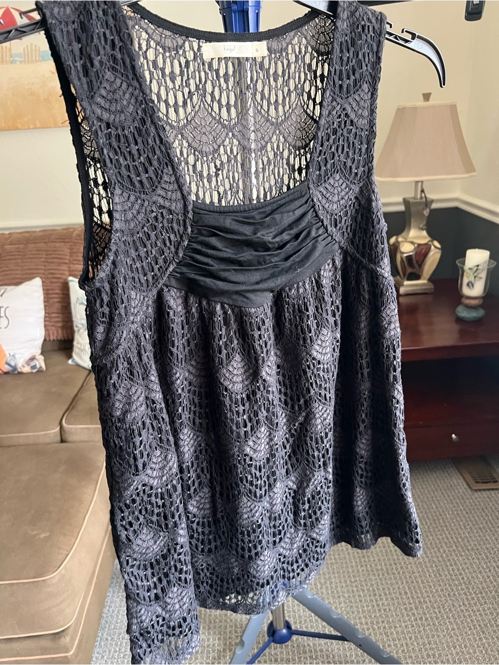 Hazel Black Lace Sheer Lined shirt Sleeveless Scoop Neck Size S # 369